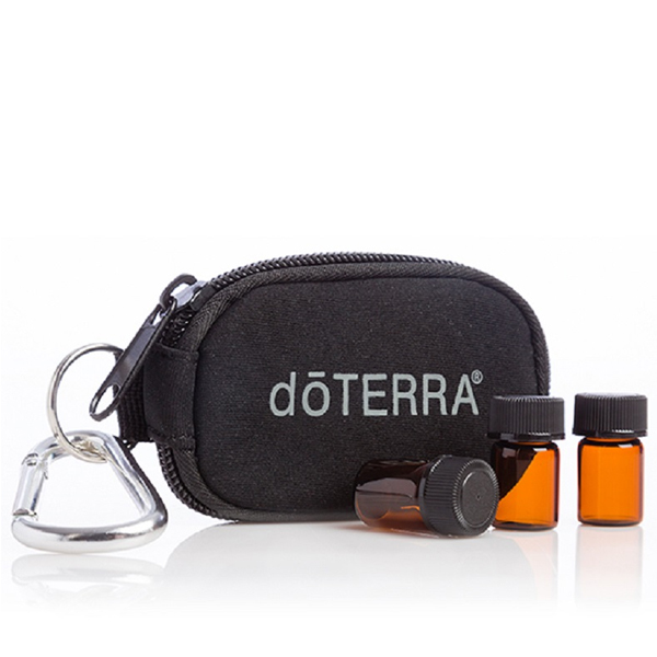 BLACK COSMETIC BAG WITH BOTTLES / Сумочка-брелок, черного цвета, с 8-ью пустыми бутылочками, из затемненного стекла, по 2 мл