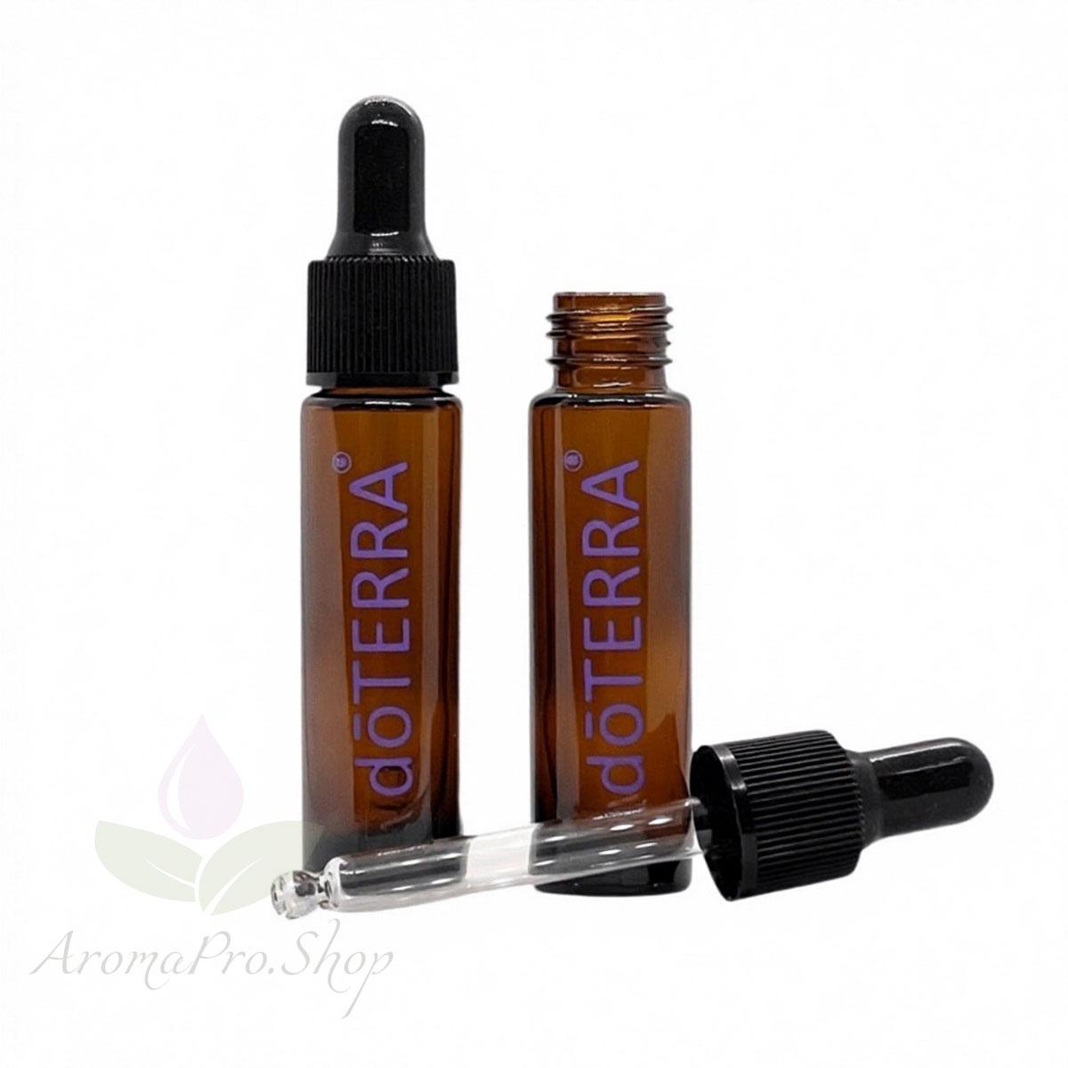 Флакон с пипеткой темное стекло, 10 мл, с фиолетовой надписью doTERRA АромаПро