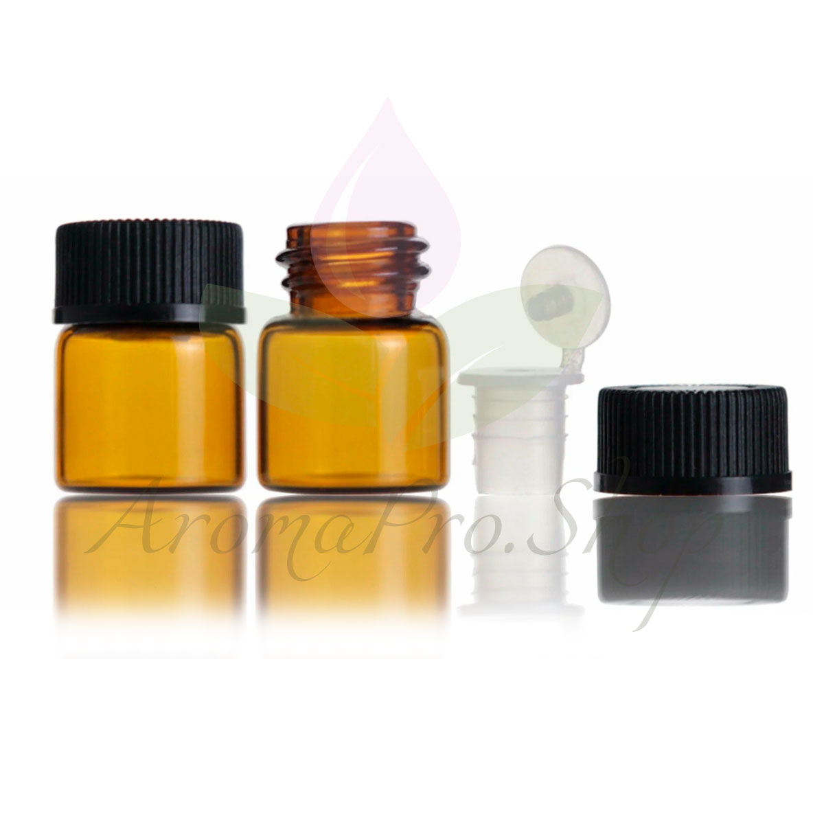 Флакон пробник 1 мл для эфирных масел с заглушкой и клапаном, темное стекло
