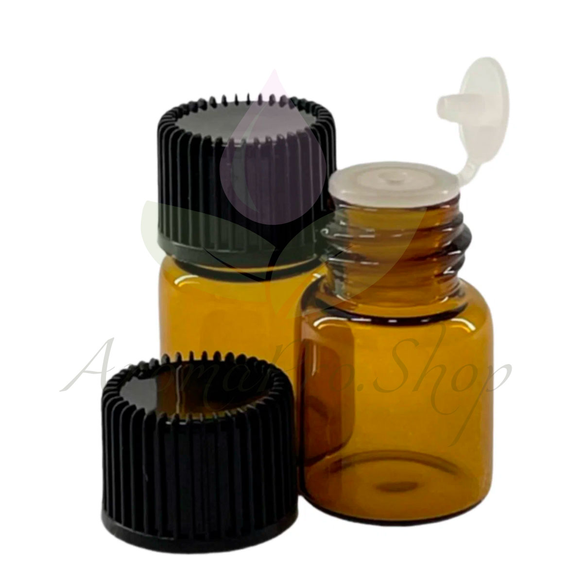 Флакон пробник 2 мл для эфирных масел с заглушкой и клапаном, темное стекло